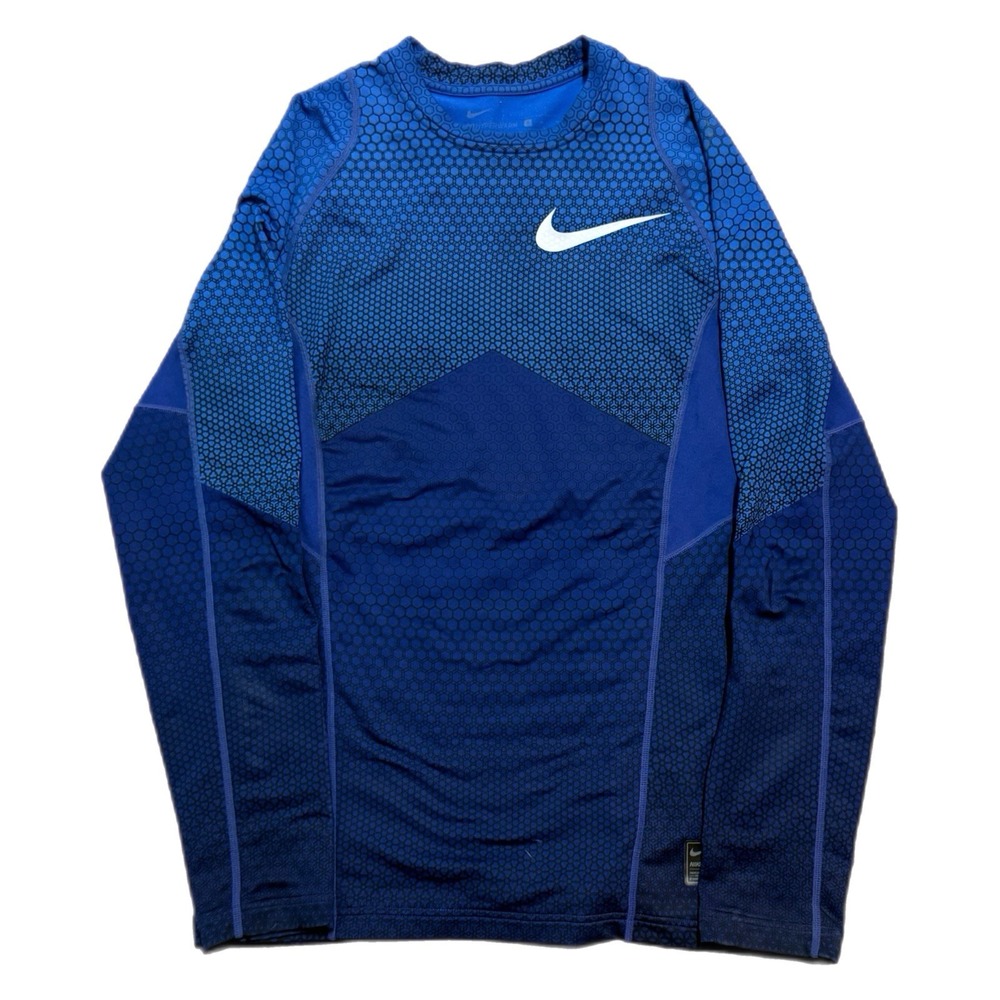 Men's Nike Pro Hyperwarm Fitted Blue Long Sleeve Training‎ Shirt Size Medium